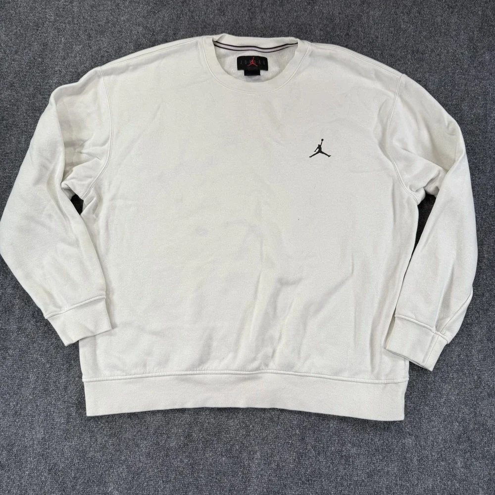 Jordan Crewneck Sweatshirt Mens 2XL White NBA Basketball Jumpman Spellout Logo‎